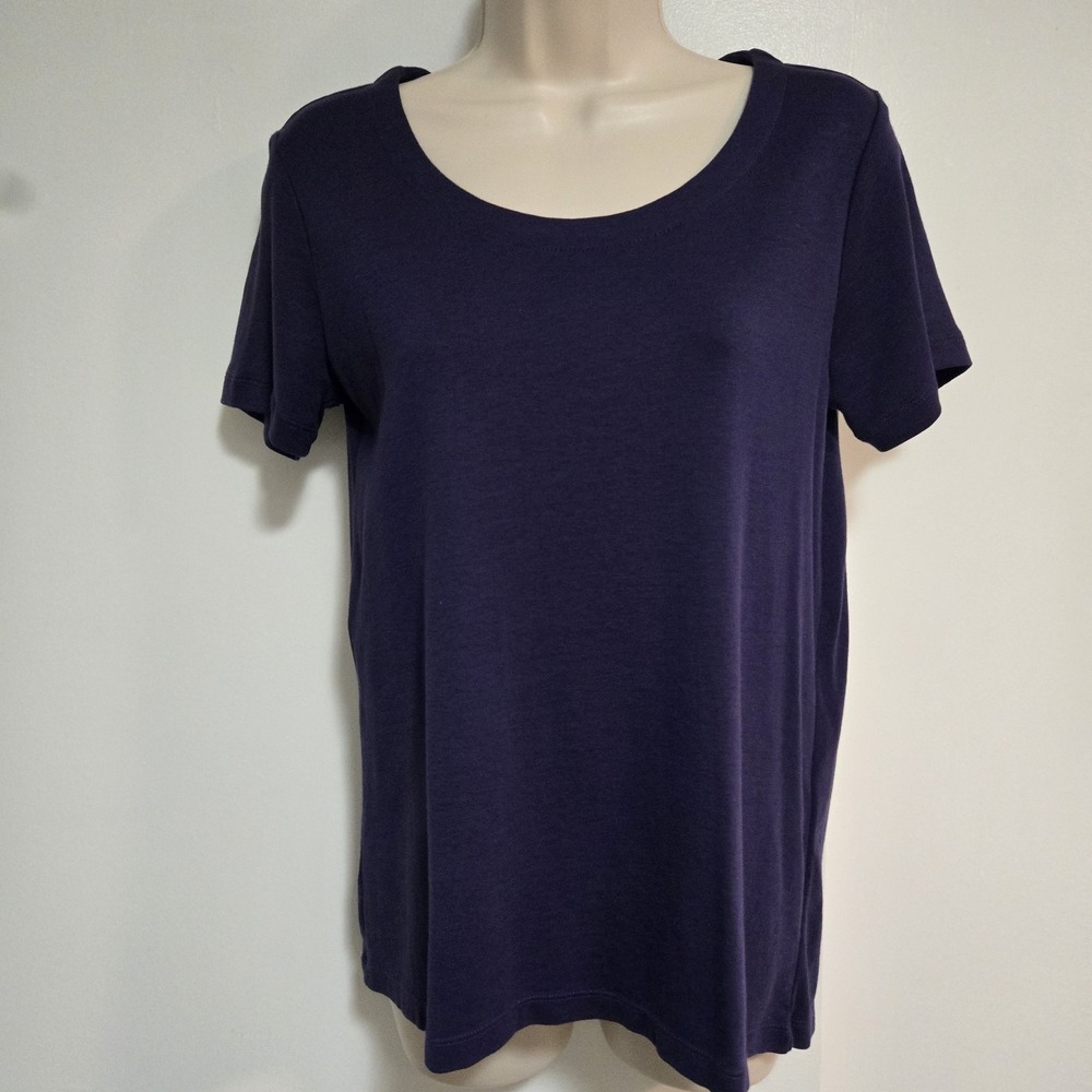 J JILL Petite Small PS Deep Purple Pima Cotton Scoop Neck Elliptical‎ Tee